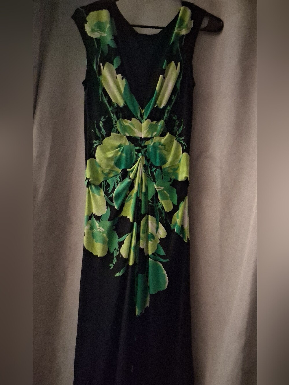 London Times Black Maxi Dress with Lime Green Floral Print